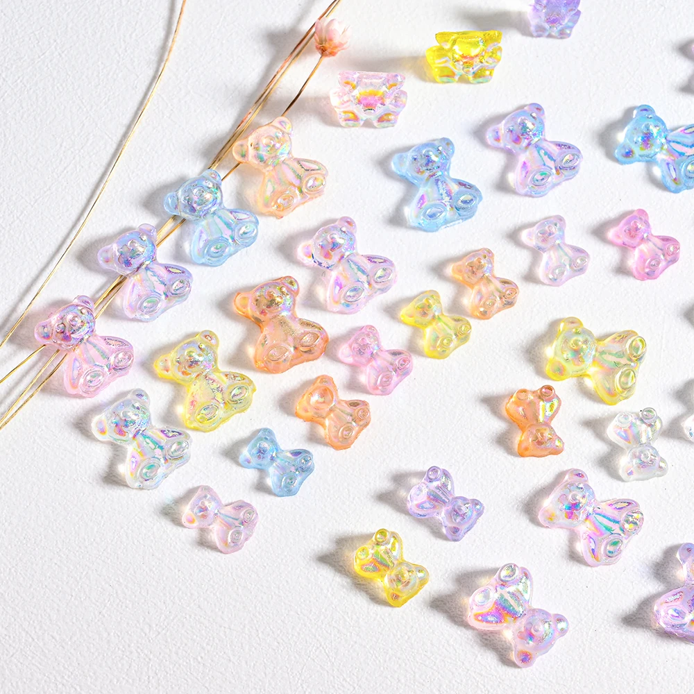 50Pcs 3D Mixed Aurora Bear Nail Charms 9x7mm Kawaii Resin Bear Nail Art Decoration Flat-Back Aurora Bear Manicure Art Rhinestone