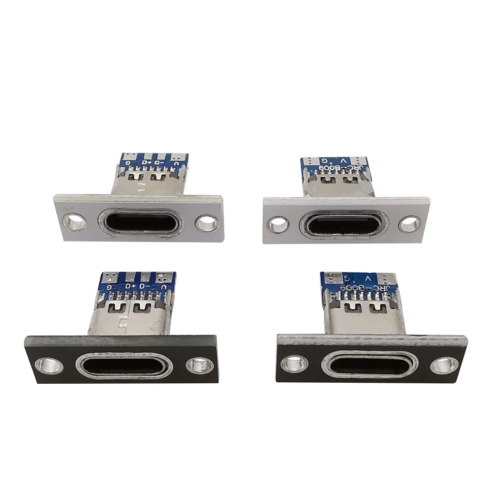 1/2/5/10Pcs USB 3.1 Type C 2/4 Pin Socket Connector Jack With Screw Fixing Plate Type-C USB Socket Adapter