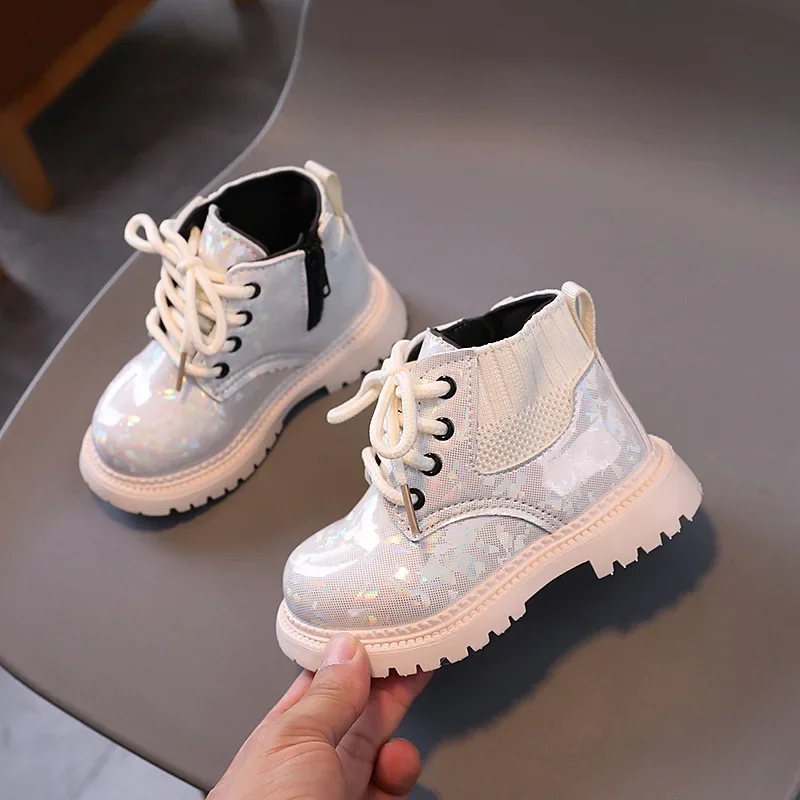 Kids Shoes Boots for Girl Glossy Leather Toddlers Causal Short Boots Fashion Children Versatile Platform Ankle Boots Soft Bottom