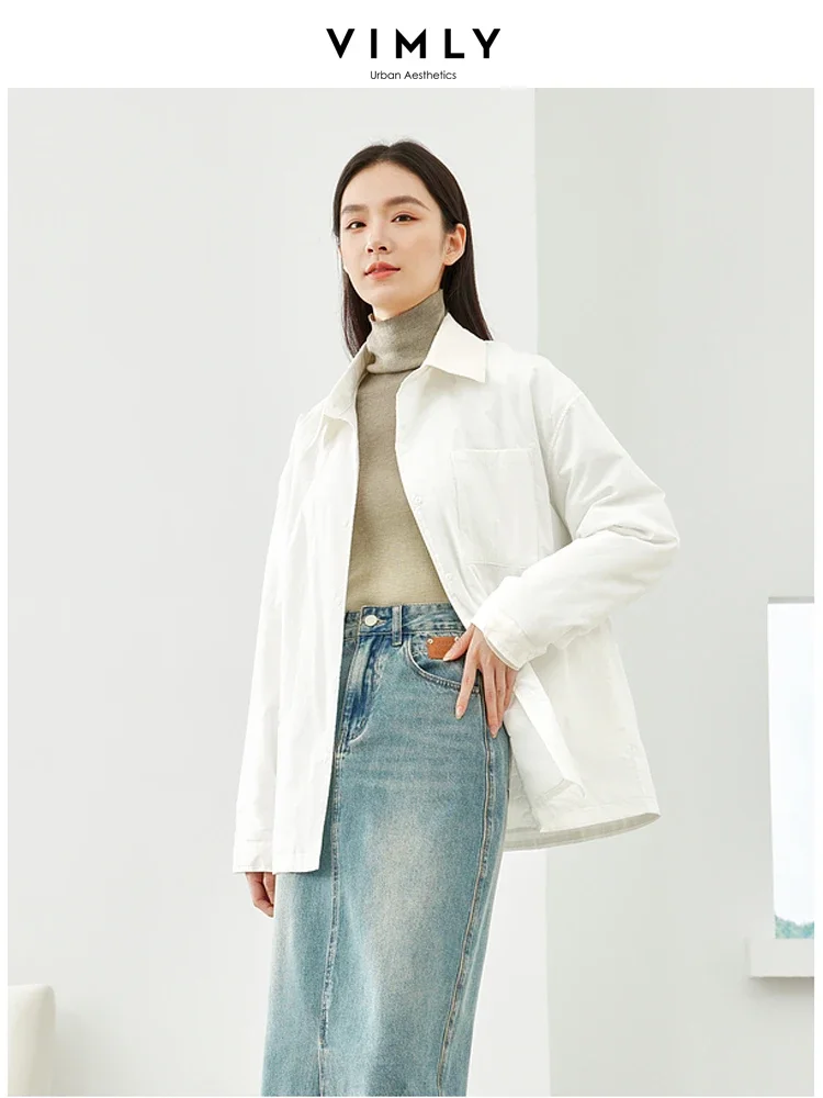 

Vimly Cotton 100% White Quilted Coat Women 2023 Winter Fashion Thick Single Breasted Shirt Jacket Casual Loose Overshirt 16520