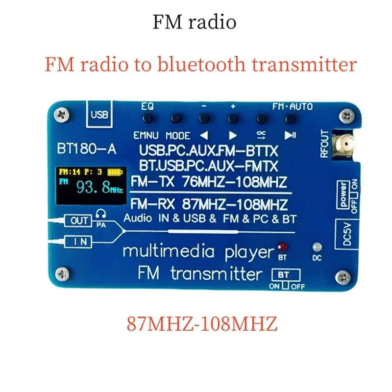 Multifunctional Audio Decoder Bluetooth Transmitter FM Radio PM3 Music Player Car FM Radio to Bluetooth Transmitter-A56M