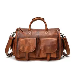 Cowhide Men's Crossbody Bag Tanned Genuine Leather Color-polished Handbag Casual Large Capacity Business Travel Bags