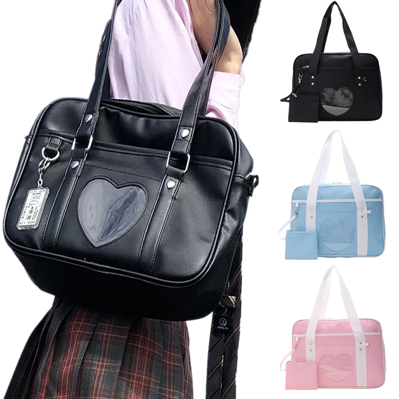 Japanese Lolita Heart JK School Uniform Bags Fashion Women Oxford  Women Student PU Handbag Cosplay Anime Shoulder Bag