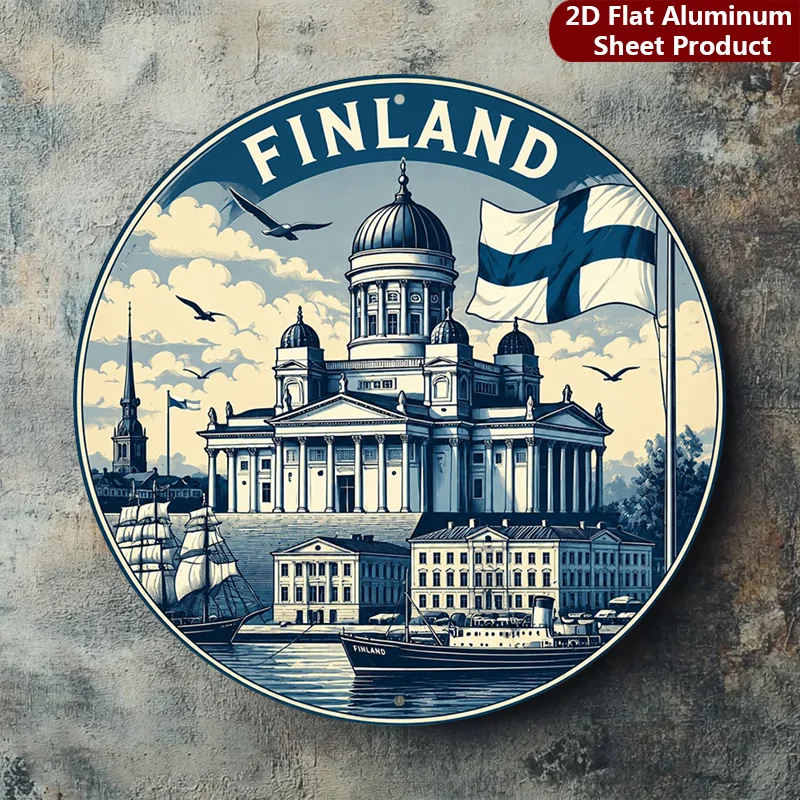 2D Flat, 1pc, Finland Round Sign, Nordic Vintage Decorative Plaque, Flag Porch Decorations, Wall Decorations, Home Decor, Room D