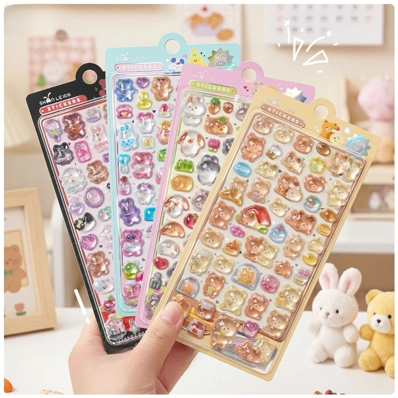 

4 pcs Cartoon Friend Bear Rabbit Drop 3D Stickers Scrapbook Decor Stationery DIY Journaling Sticker School Office Supplies