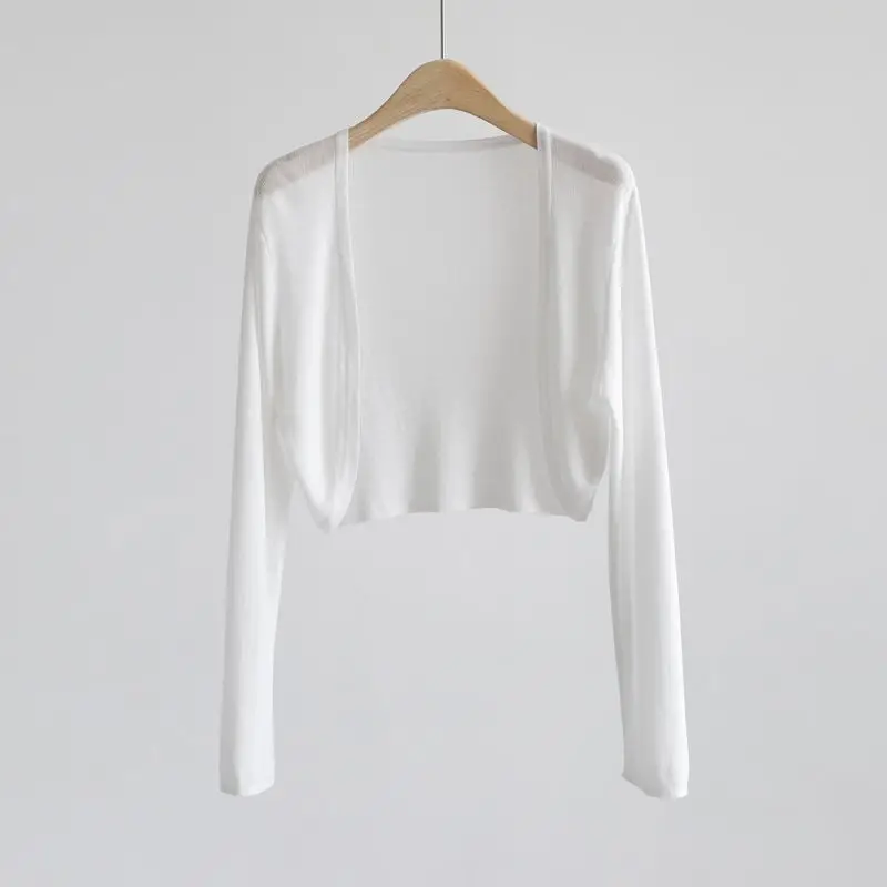 

Summer new outfit ice silk thin knit sunscreen cardigan jacket women's camisole with camisole skirt versatile top trendy