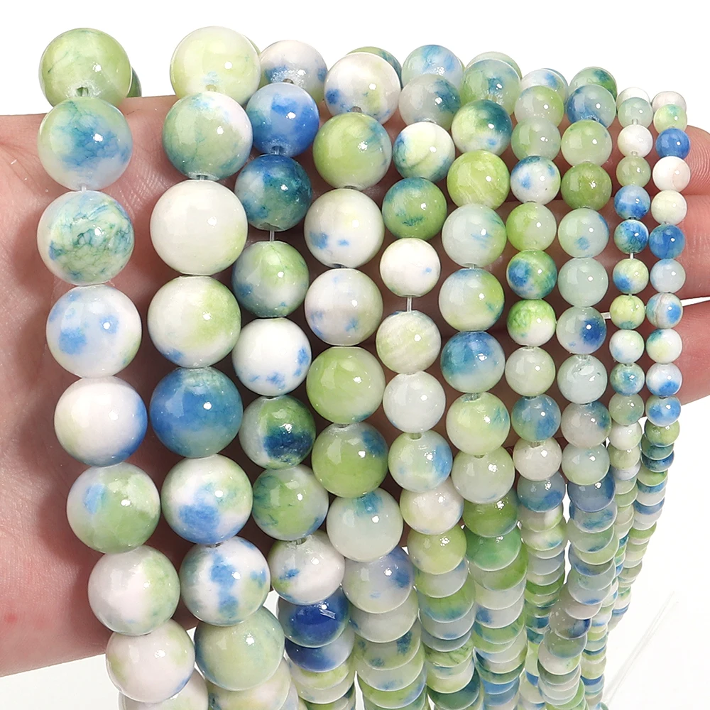 32-85 Stück/Los 4 6 8 10 12mm Blaue Gemischte Gelbe Persische Jade Steinperlen Natürliche Steinperlen Runde Lose Perlen für Schmuckherstellung