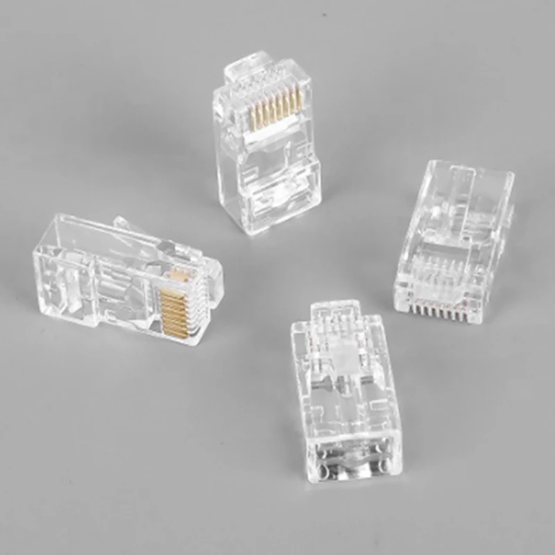 100 Rj45 melalui lubang 8P8C berlubang Cat6 Kategori 6 colokan kristal tanpa pelindung steker Modular jaringan