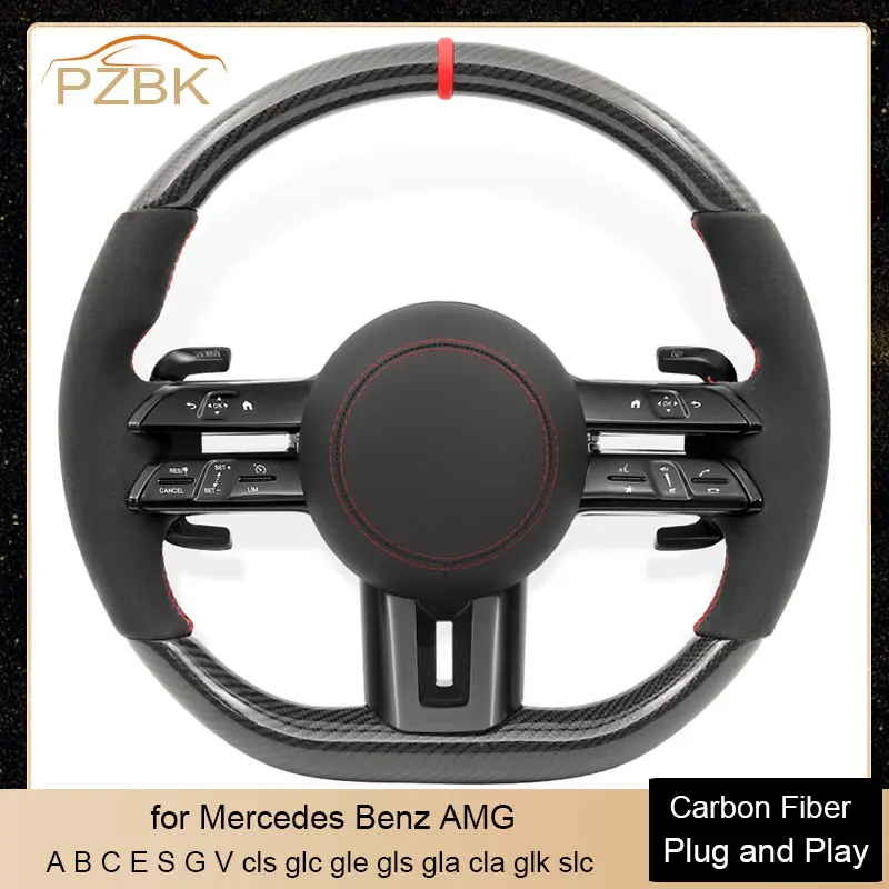 

Carbon Car Steering Wheel with Red Stiching for Mercedes Benz AMG W204 W205 W212 W213 W221 W222 E63 E63S E63 S63 C63 Cls glc gle