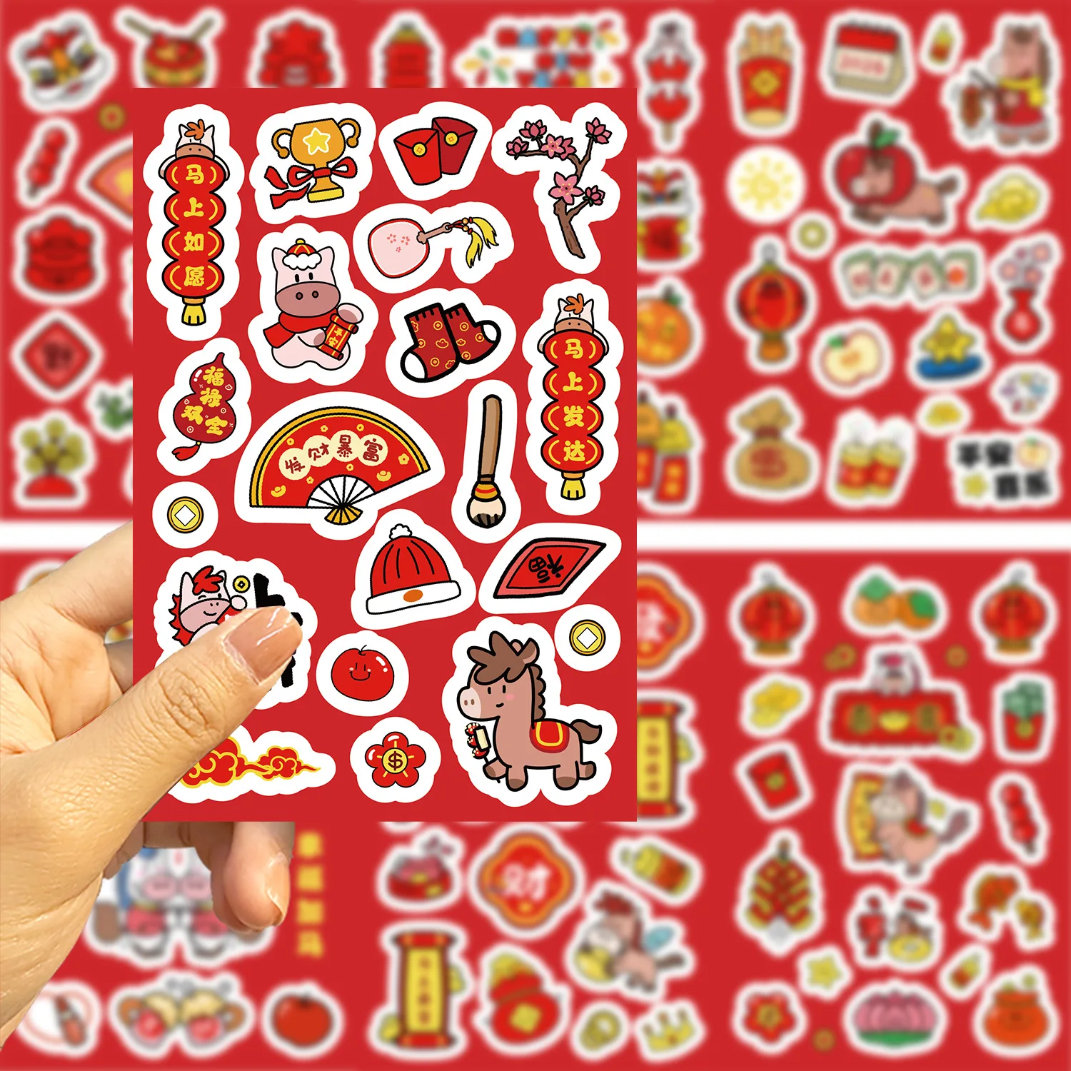 8/16 hojas del año del caballo hacer una cara pegatinas de rompecabezas celebrar el Año Nuevo calcomanía de dibujos animados DIY equipaje guitarra chico juguetes