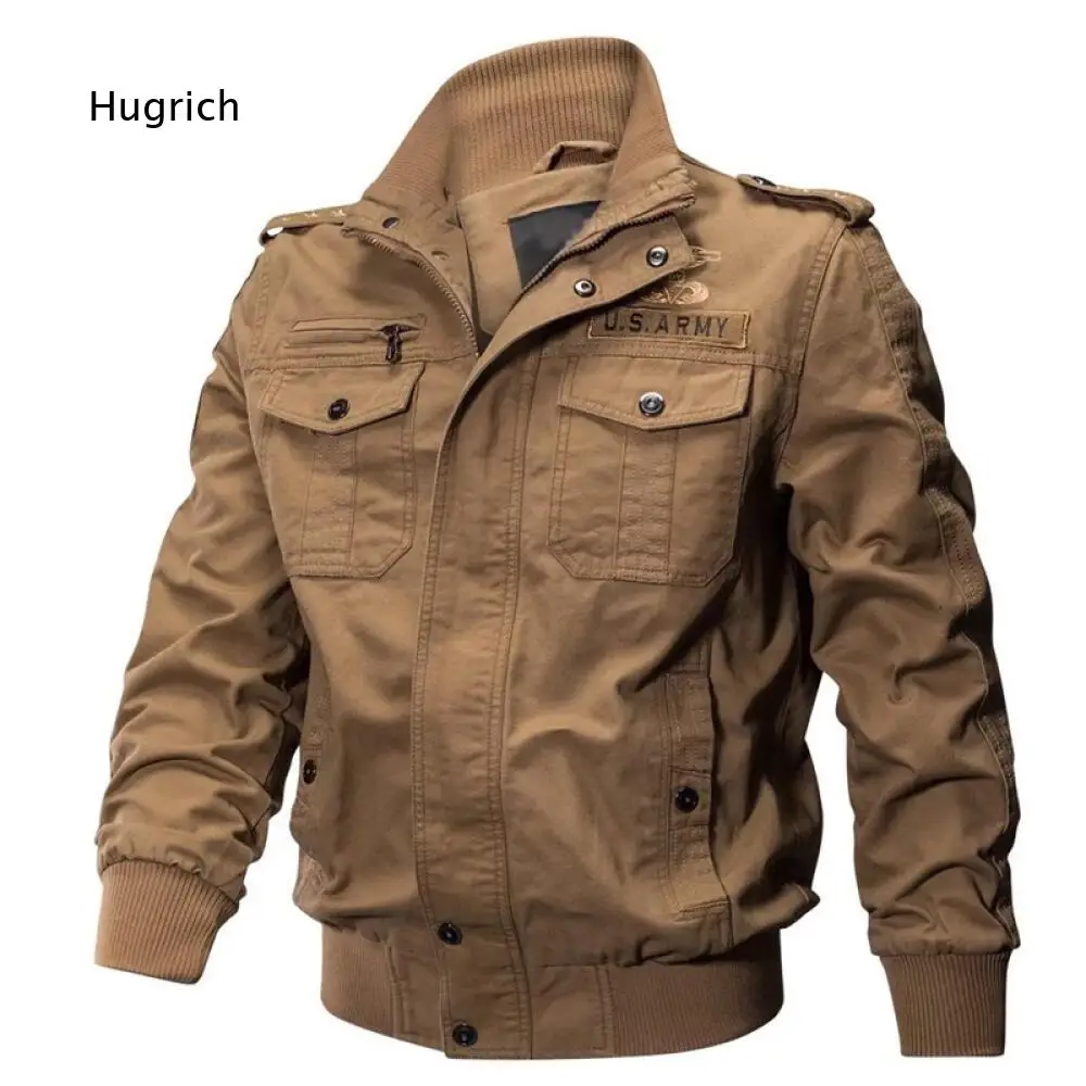 Zip Button Stand Collar Functional Jacket For Men Long Sleeve Multi Pocket Outerwear For Outside Hiking And Daily Casual Use