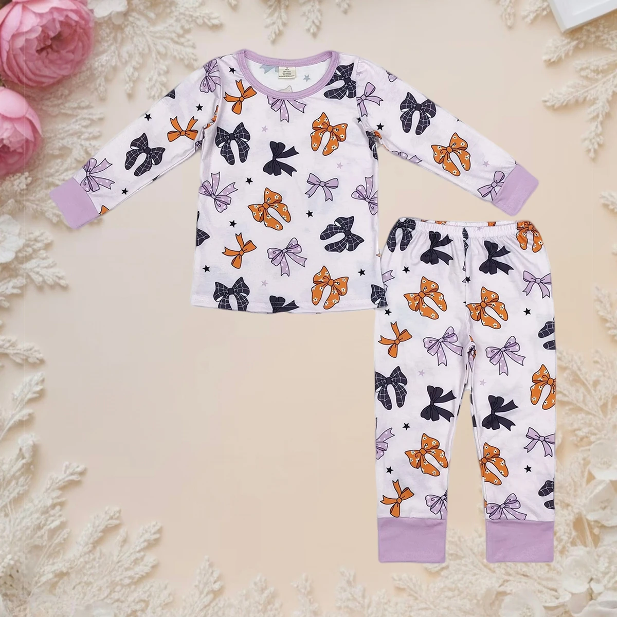 

Toddler Halloween Pajamas Set Baby Girl Clothes Long Sleeves Bow Top Sleepwear with Infant Pants Wholesale Children's Outfit