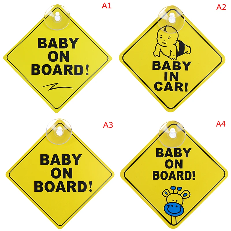 Baby On Board SAFETY Car Window Suction Cup Yellow REFLECTIVE Warning Sign 12CM