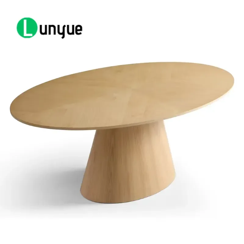 Mid Century Oval Dining Table Natural Color MDF Veneer Modern Furniture for Living Room Kitchen Durable Easy Assembly