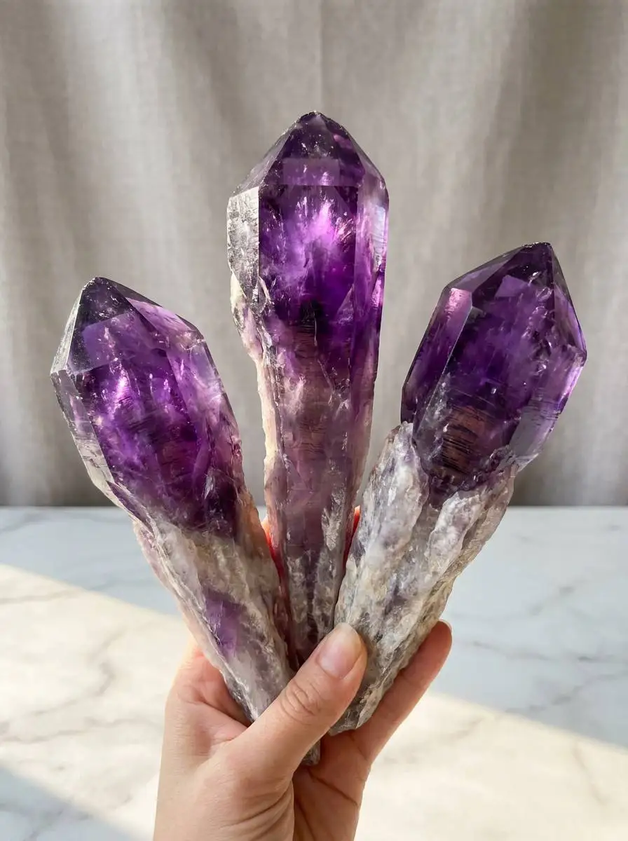 Natural Amethyst Crystal Wand Raw 3Pcs Rough Cluster Point Specimen DIY Jewelry Making Pendant Necklace Loose Gemstone Collectible Crystal Specimen Home Decor Desk Ornament Room Decor Meditation Stone Altar Stone Witchy Decor Birthday Gift Christmas Gift