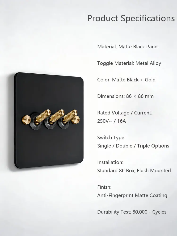 YINKA Stainless Steel Light Switch with Copper Toggle, Durable Modern Metal Wall Switch for Home, Single/Double/Triple Options