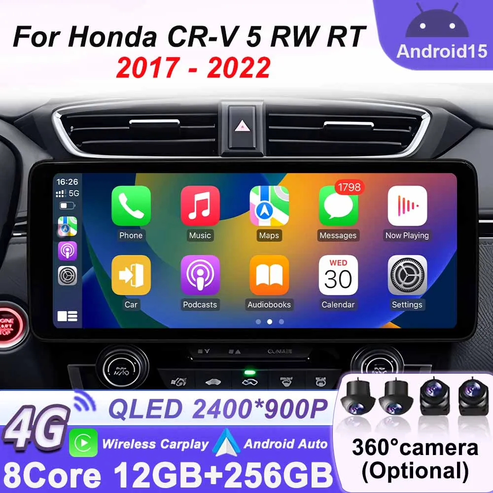 وحدة الرأس واي فاي سيارة أندرويد 15 لهوندا CR-V 5 RW RT 2017 - 2022 راديو السيارة مشغل فيديو الوسائط المتعددة نظام تحديد المواقع نافي ستيريو بلوتوث DSP