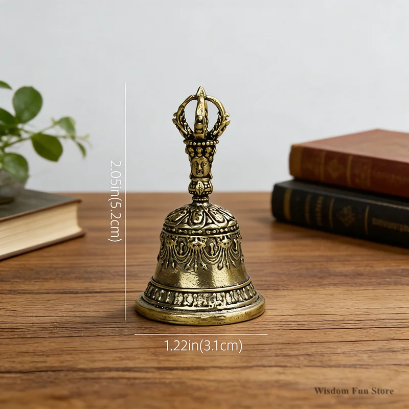1Pc Handheld Bronze Bell Carved Prayer Bell with Clapper,Soothing Sound Healing Bell for Wedding,School Festival Decoration