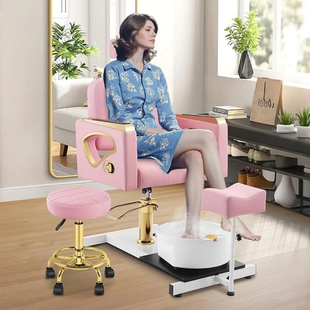 Pink Spa Pedicure Chair No Plumbing for Nail Tech, Rolling Pedicure Stool, 360 ° Rotation Portable Pedicure Station Unit Beauty