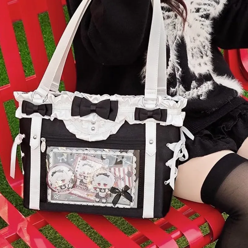 Bow Itabag Y2K Lace Itabag Knot Tote Bag Tote Bag Japanese JK Sweet Kawaii Girl Anime Transparent High Capacity Size Itabag New