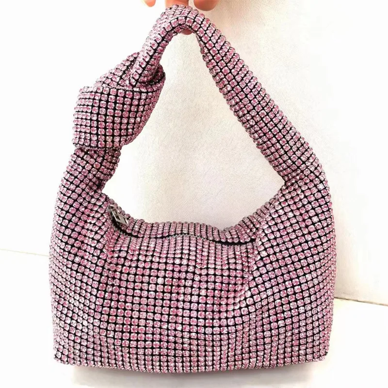

Handbag Women's Full Diamond Rhinestone Bag Knot Diamond Underarm Niche Design Premium Sense Bag Sac À Main Femme Luxe De Marque
