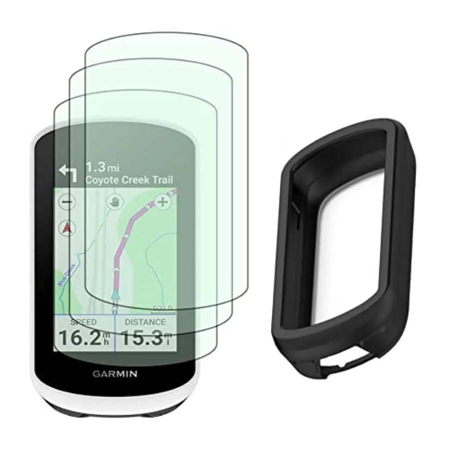 Screen Protector 3+1pack for Garmin edge explore 2 and Silicone Case Cover, Tempered Glass Film Anti-Scratch High Definition Fu