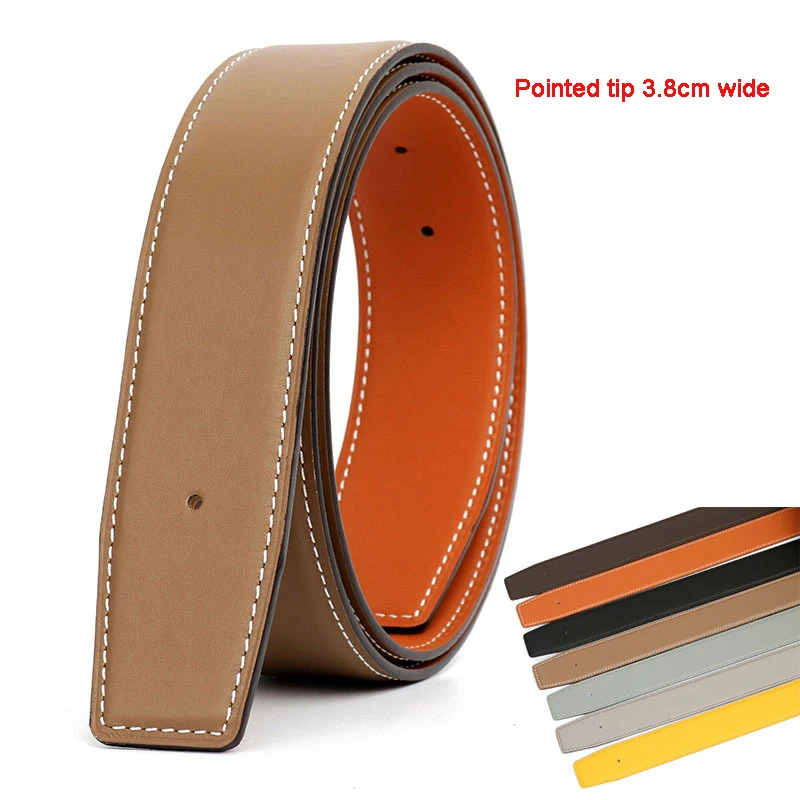 38MM Double-sided Headless Men Plain Leather Belt H Buckle Replacement Belt Pure First Layer Cowhide