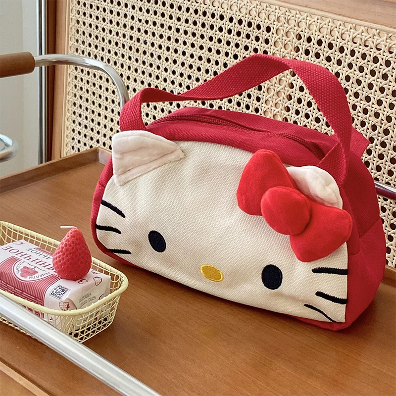 Kawaii Sanrio Hello Kitty Makeup Bag Anime Student Cartoon Portable Toiletries Cosmetic Storage Canvas Bag Cute Handbag Girls