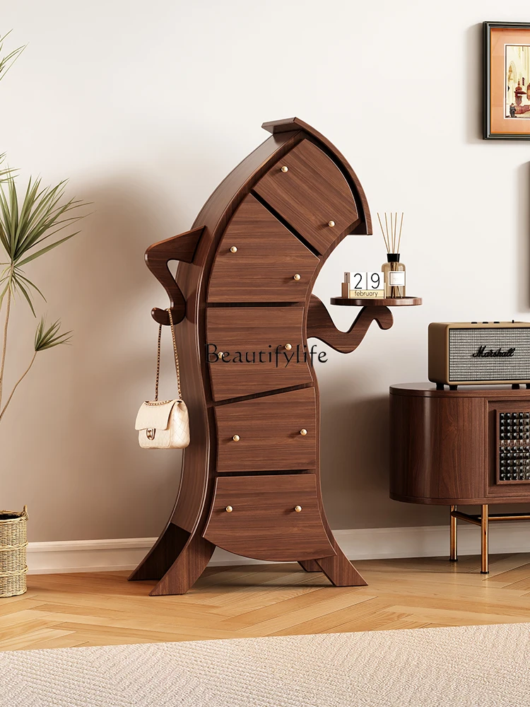 

Solid Wood Fork Waist Chest of Drawers Bedroom Storage Robot Wry Neck Storage Light Luxury Modern Cabinet