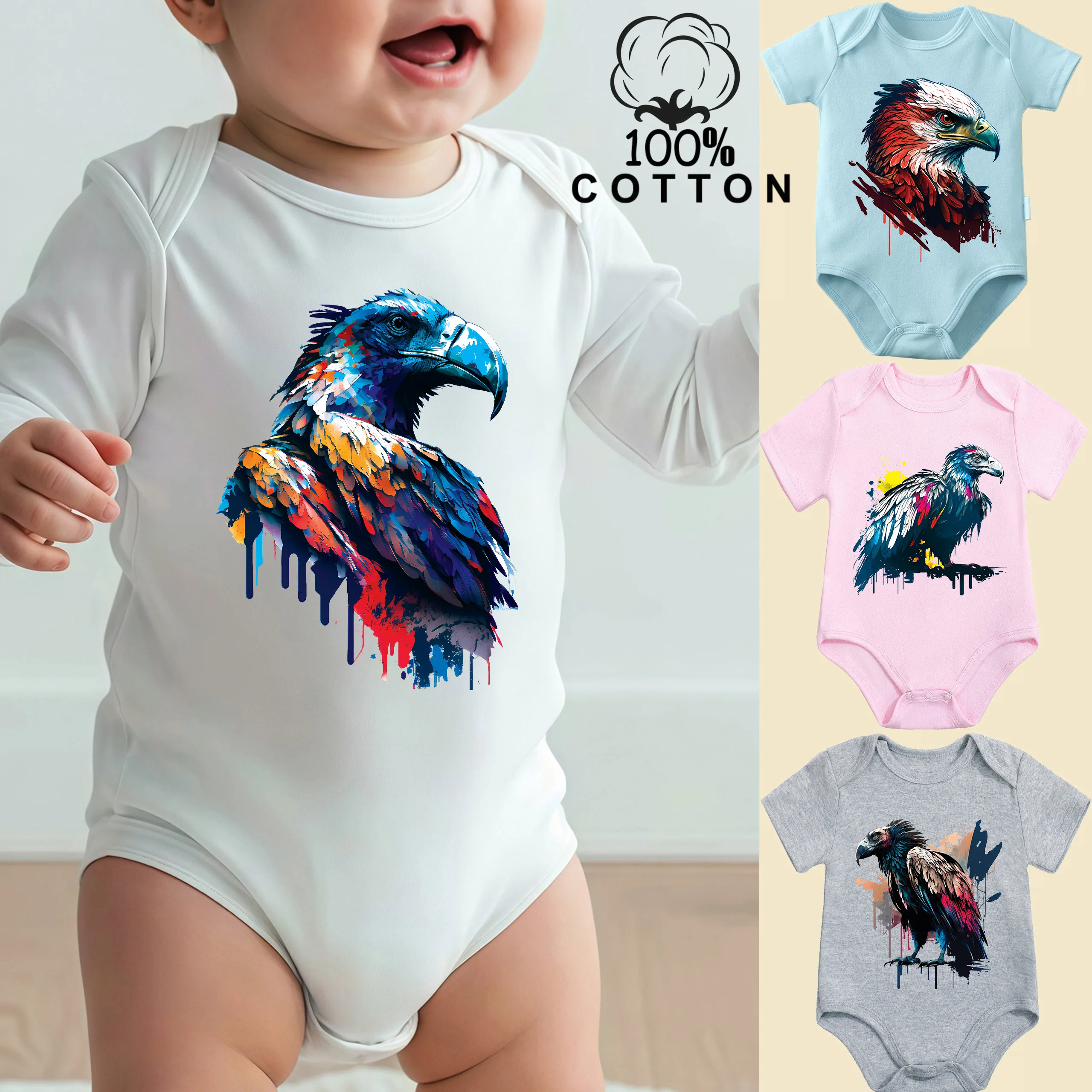 

Комбинезон из 100% хлопка с принтом «Свободный орёл», удобная ткань для малышей, комбинезон для новорожденных от 0 до 12 месяцев