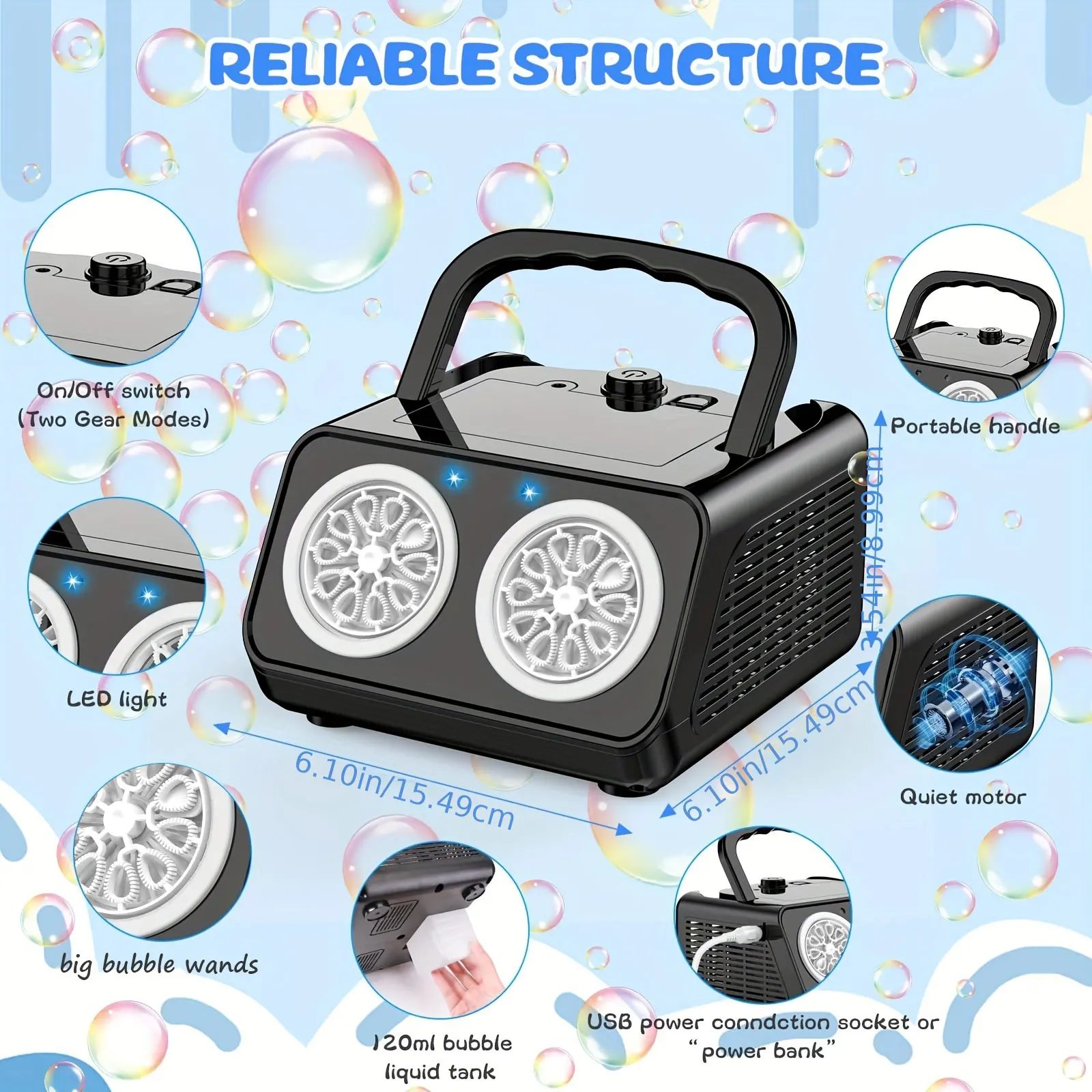 Automatic Bubble Machine Upgrade Bubble Blower with 2 Fans, 20000+ Bubbles Per Minute Bubbles for Kids Portable Bubble Maker Ope