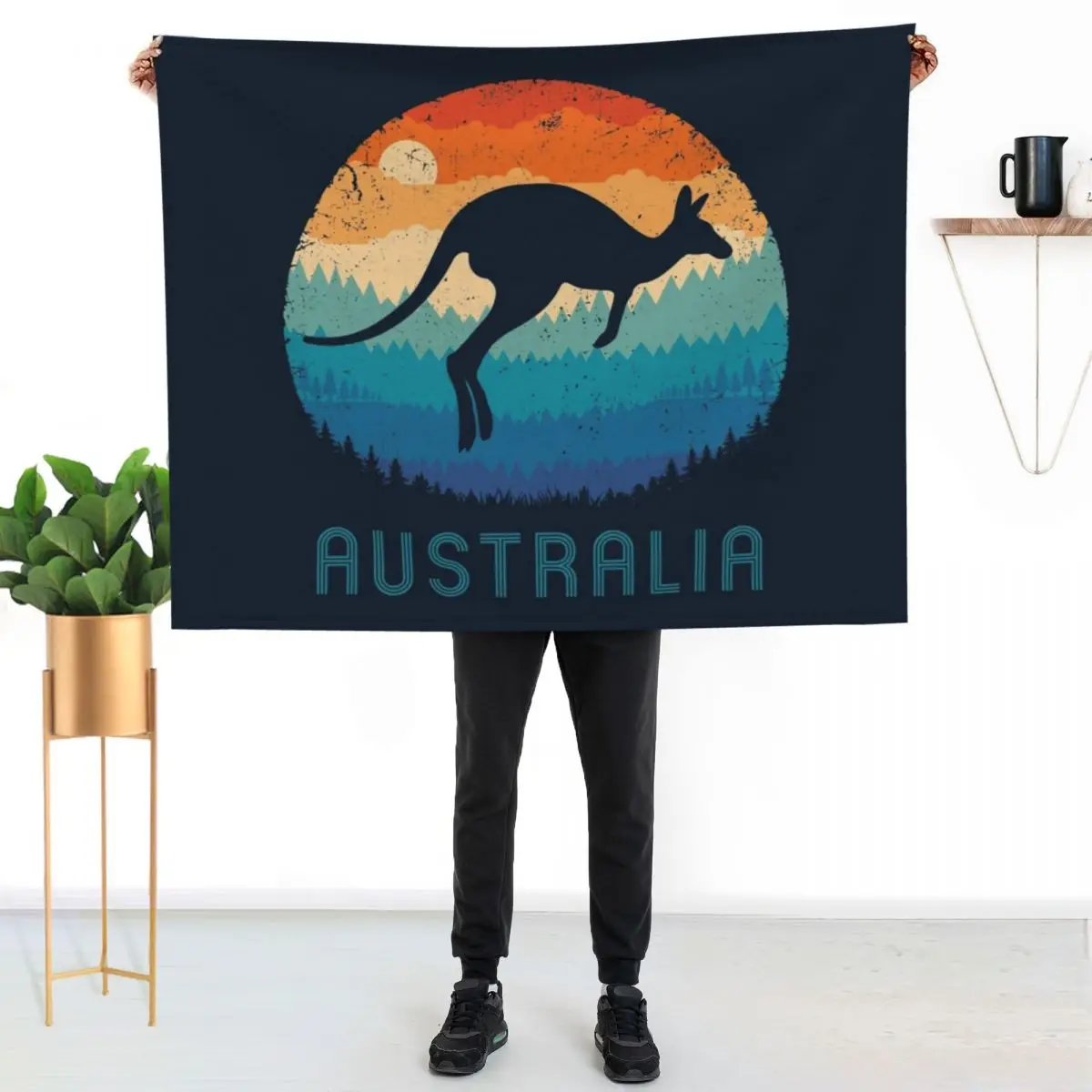 Australia Kangaroo Retro Throw Blanket Personalized Gift warm winter Luxury Throw Winter beds Hair for winter Blankets