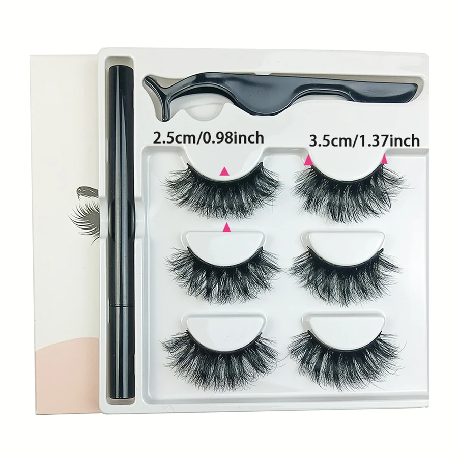 Conjunto de lápis delineador magnético -3 pares de cílios postiços fritos à prova d'água, anti manchas, ondulação, sem vazamento de líquido