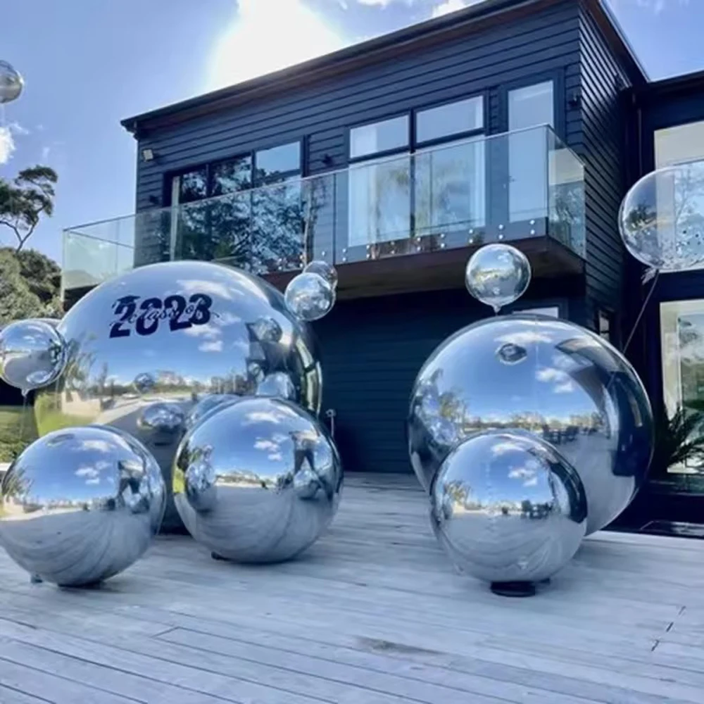 1 set di sfere a specchio gonfiabili giganti riutilizzabili, sfere a specchio colorate arancioni, grandi palline scintillanti per la decorazione della festa di Natale