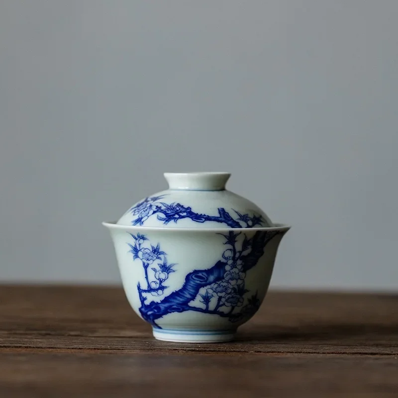 120ML Jingdezhen Antique Color Blue and White Ercai Cover Bowl Ceramic Retro Tea Making Bowl Teapot Underglaze Red KungFu TeaSet