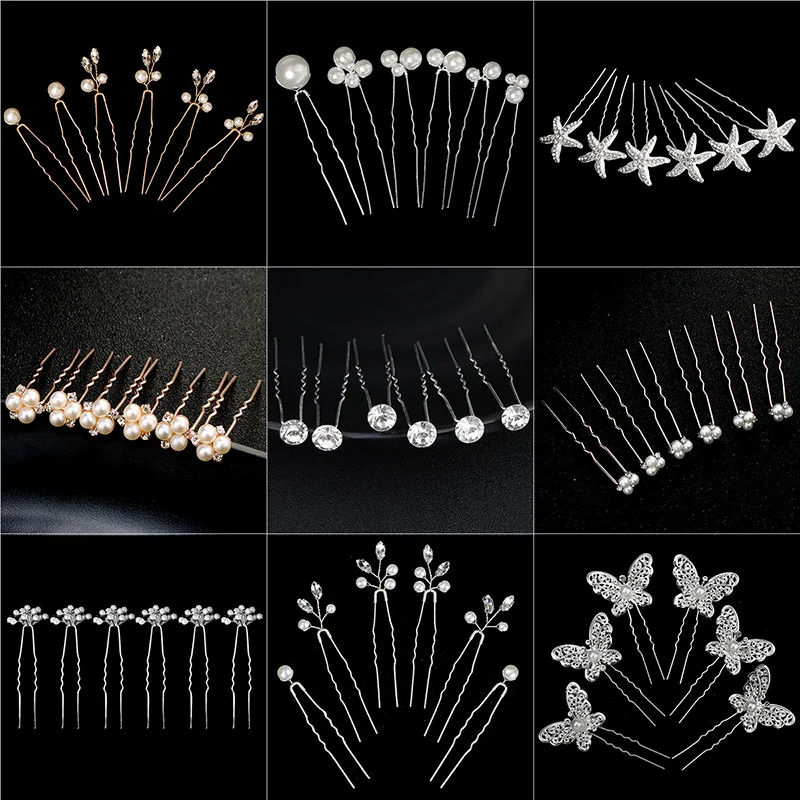 

Flower Crystal Hair Bridal Hairpins Accessories U-shaped pearl Hair Jewelry Fashion Design Headpiece Headwear Gift