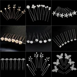 Flower Crystal Hair Bridal Hairpins Accessories U-shaped pearl Hair Jewelry Fashion Design Headpiece Headwear Gift