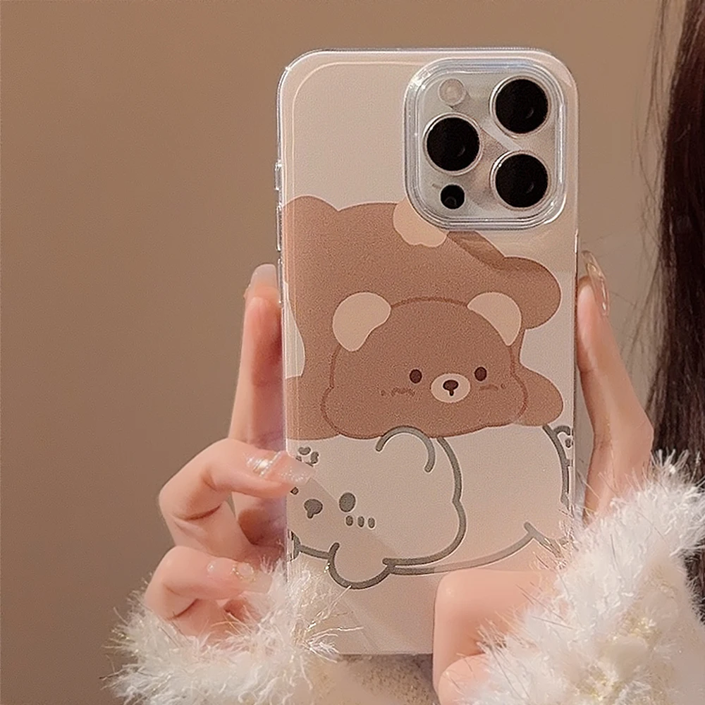 Ins Cute Cartoon Bear Clear Case for iPhone 15 14 13 Pro Max 12 Pro Plus 11 XR XS 8 7 SE2020 Hollow Out Cover image 6