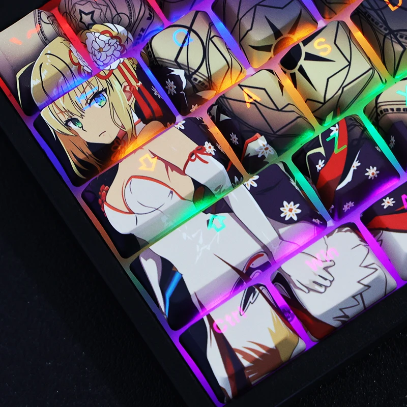 

For Fate/stay Night Saber PBT Keycaps For Mechanical keyboard Gaming Mx Switch 108 Keys OEM Profile Keycap Anime Key Cap Custom