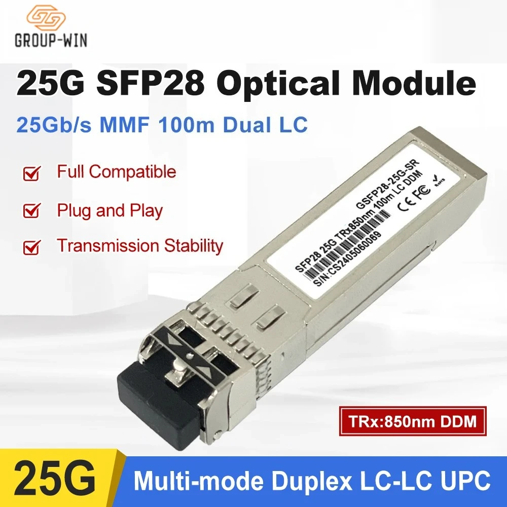 

Оптический модуль 25 ГБ SR SFP28, многорежимный, 25GBASE-SR, 850 нм, 100 м, двойной LC SFP+, трансивер для Mellanox, Intel, Microtik...волоконный переключатель