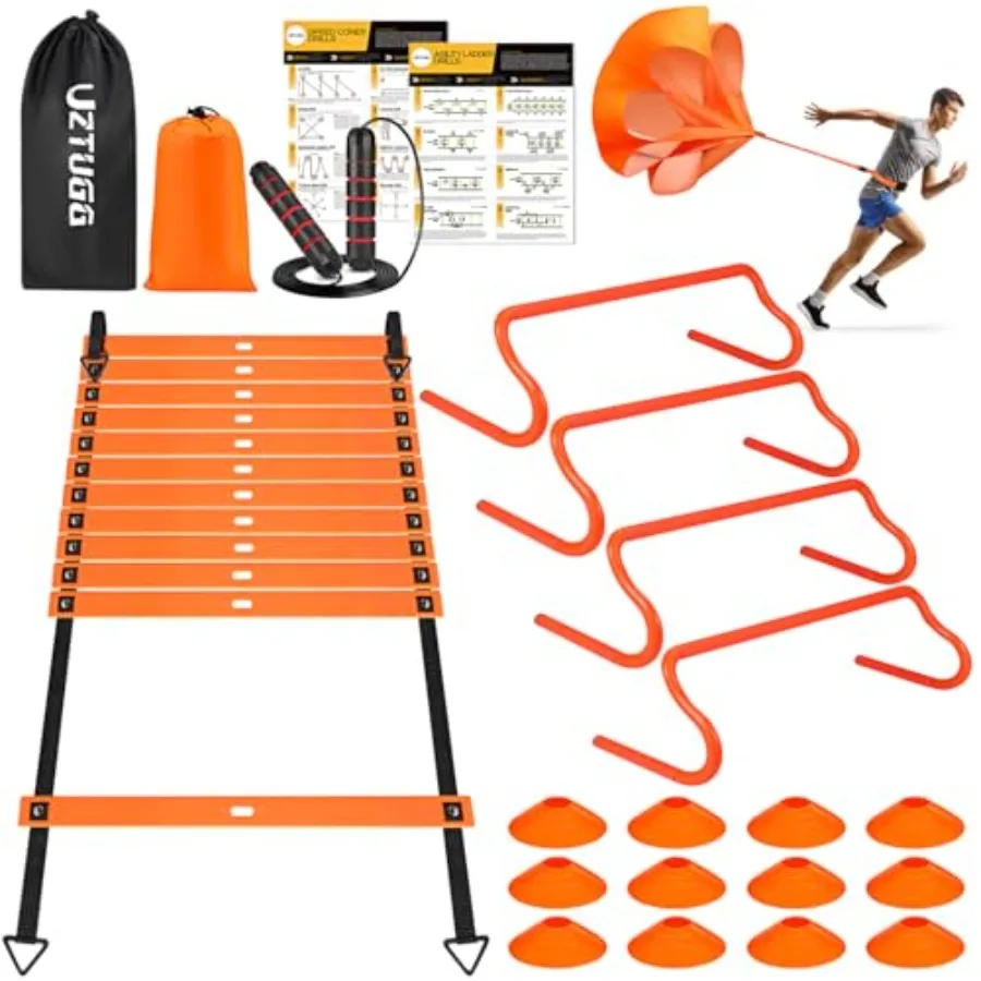 

Soccer Training Equipment Speed Agility Training Equipment for Youth Adults 20ft Agility Ladder 4 Hurdles Jump Rope 12 Cones Ru