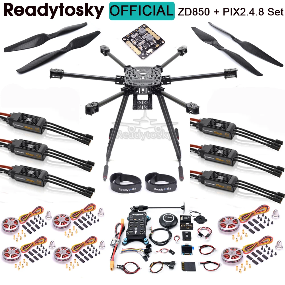 

ZD850 Полностью карбоновый шестироторный каркас 850 мм APM2.8 / Pixhawk 2.4.8 Flight Comtrol 5010 750KV Motor X-roter Pro 40A ESC Set