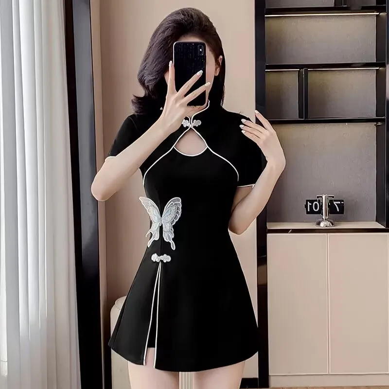 woman 2 piece set outfit 2025 Summer Women Black Cheongsam Dress Two-Piece Set Fashionable Temperament Women's Clothing