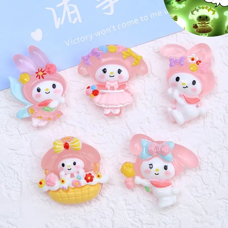 

10 Stuks Hars Cartoon glow-in-the-dark rabbit Platte Achterkant Steen Plakboek Beeldjes Diy Boog Decor Accessoires Ambachten