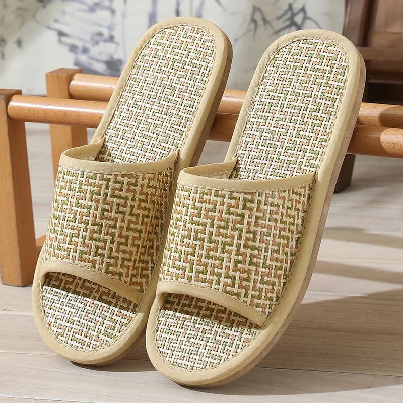 Fashion Women Slippers Woven Rattan Grass Sandals Lightweight Flat Shoes Bedroom Home Couple Breathable Straw Mat Bamboo Sandals image 4