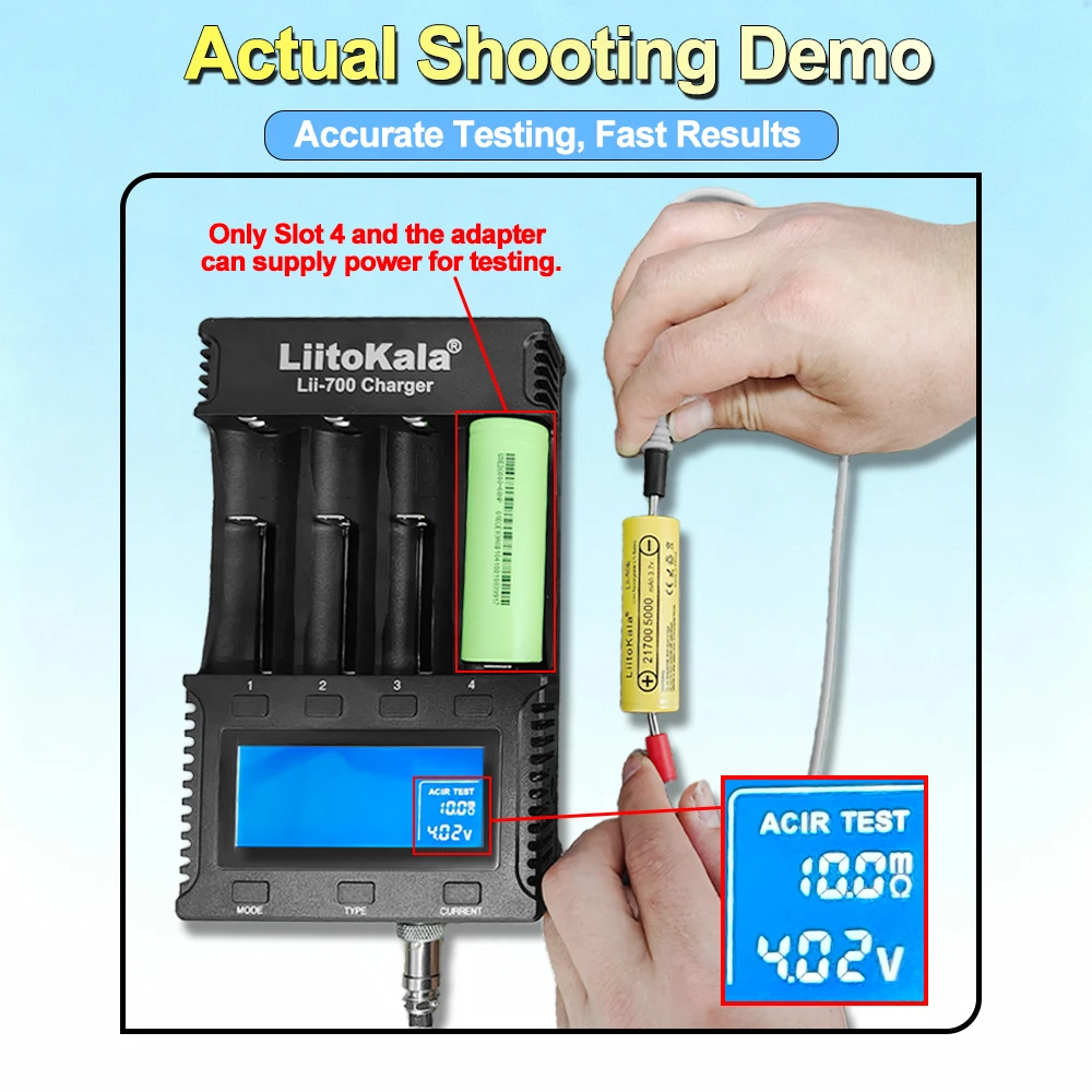 Ładowarka do baterii Liitokala Lii-700 3.7V/1.2V 18650/26650/16340/18500 z funkcją pomiaru rezystancji wewnętrznej — zdjęcie produktu 3