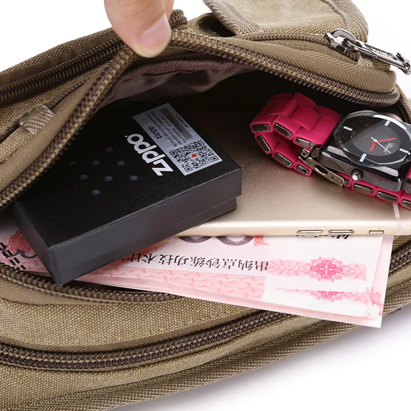 

Multifunctional Large Capaci Canvas Waist Bag ex Casual Outdoor Leisure Money Bag Casual Sle Youth Zipper Closure
