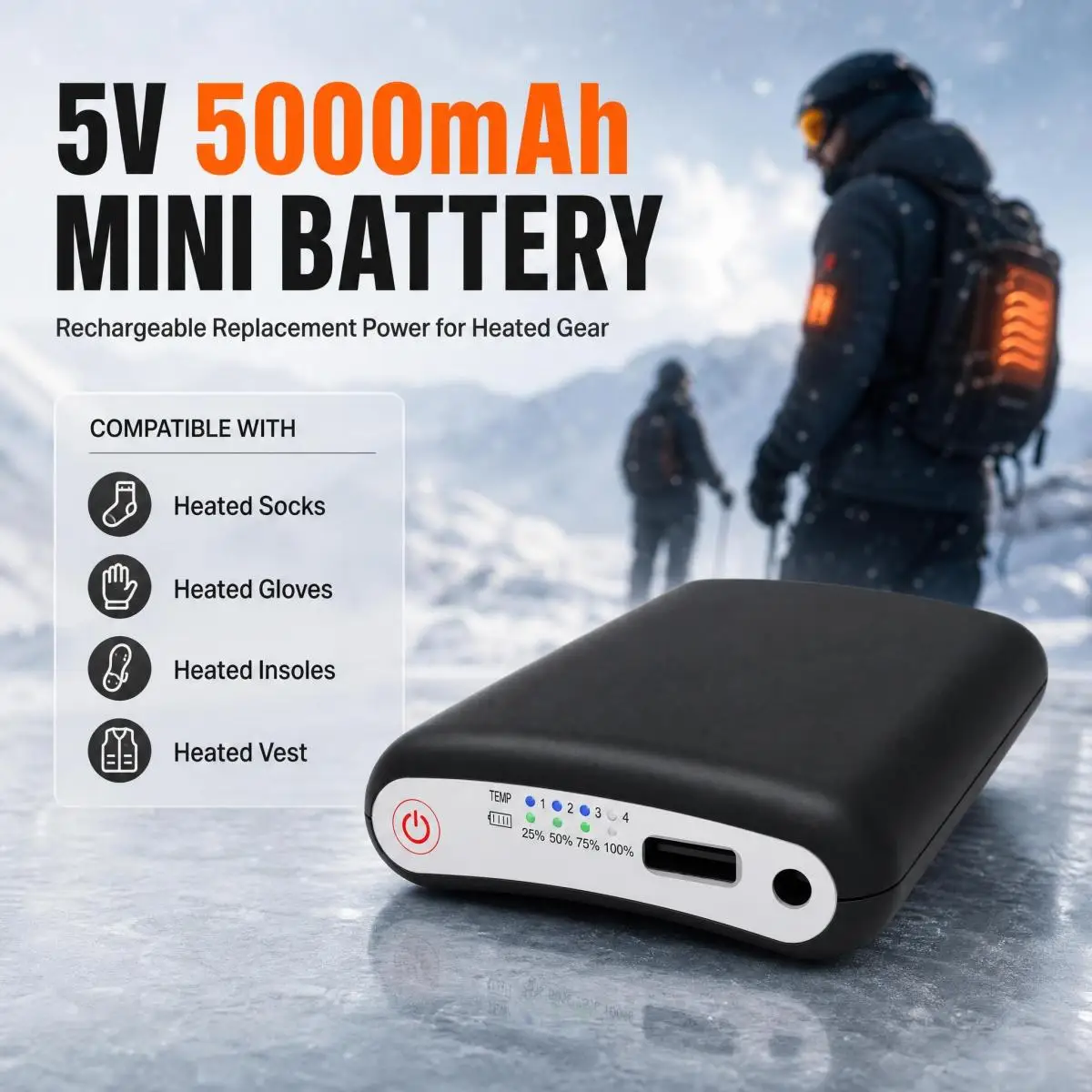 5V 5000mAh Mini Rechargeable Replacement Battery Compatible with Heated Socks Heated Gloves Heating Insoles Heated Vest