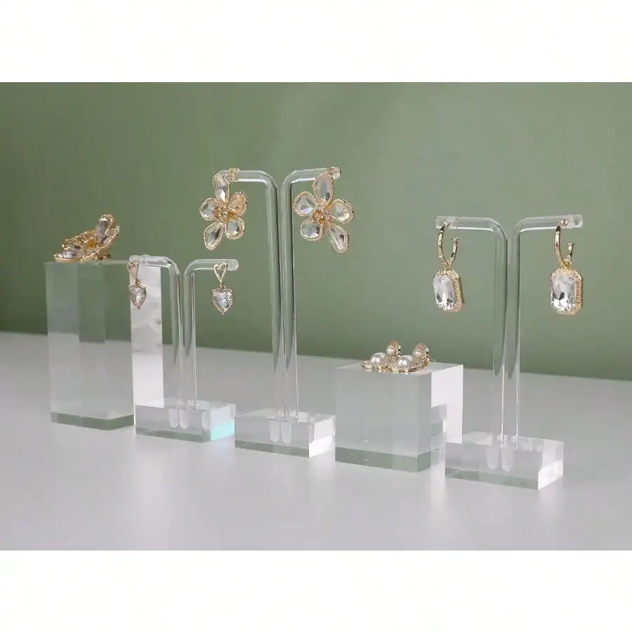 3pcs Acrylic T Bar Earring Stand, Clear, For Retail Show, Online Business, Photography Props