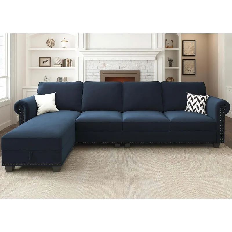 

Velvet Sectional Sofa, L Shaped Sectional Couch with Reversible Chaise Convertible 4 Seater Sofa Couch for Small Space